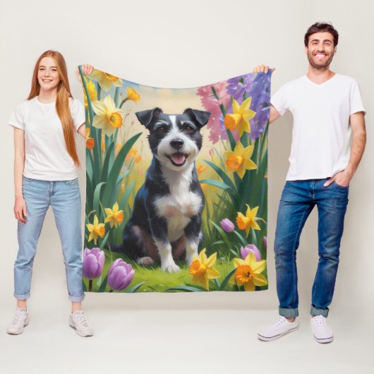 Rat Terrier Dog Frühlingsblumen Malerei Fleecedecke (Beispiel)
