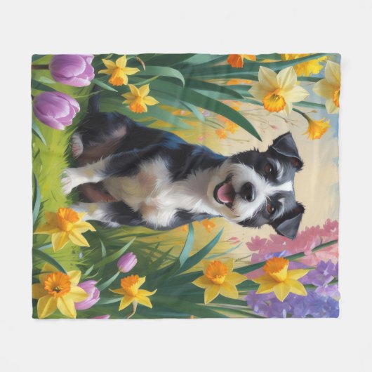 Rat Terrier Dog Frühlingsblumen Malerei Fleecedecke (Vorderseite (Horizontal))