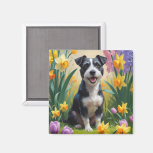 Rat Terrier Dog Frühlingsblumen Malerei Magnet