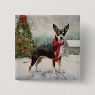 Rat Terrier Dog im Schnee Weihnachten Button