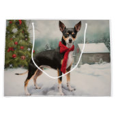Rat Terrier Dog im Schnee Weihnachten Große Geschenktüte (Vorderseite)