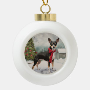 Rat Terrier Dog im Schnee Weihnachten Keramik Kugel-Ornament