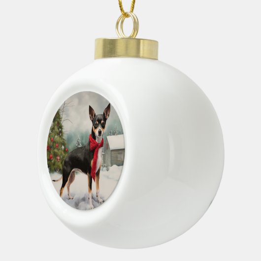 Rat Terrier Dog im Schnee Weihnachten Keramik Kugel-Ornament (Rechts)