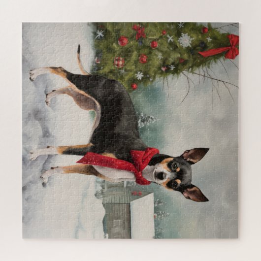 Rat Terrier Dog im Schnee Weihnachten Puzzle (Horizontal)