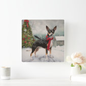 Rat Terrier Dog im Schnee Weihnachten Quadratische Wanduhr (Zuhause)
