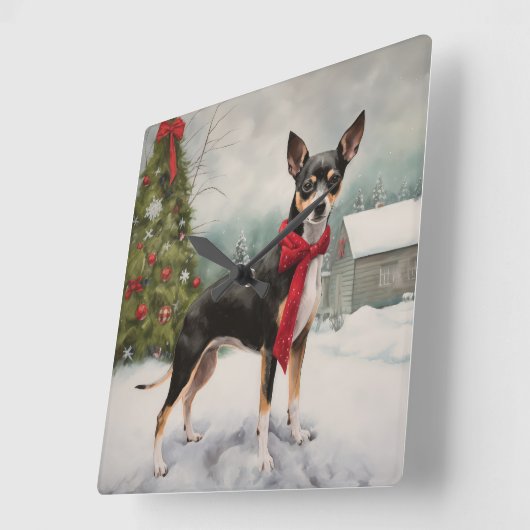 Rat Terrier Dog im Schnee Weihnachten Quadratische Wanduhr (Winkel)