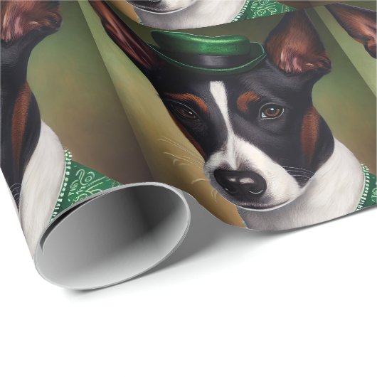 Rat Terrier Dog in St. Patrick's Day Dress Geschenkpapier (Rolleneckpunkt)