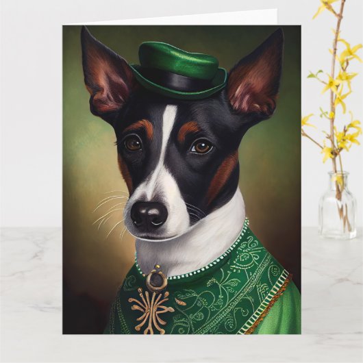 Rat Terrier Dog in St. Patrick's Day Dress Karte (Gelbe Blume)