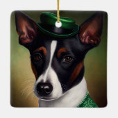 Rat Terrier Dog in St. Patrick's Day Dress Keramikornament (Rückseite)