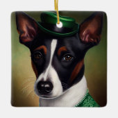 Rat Terrier Dog in St. Patrick's Day Dress Keramikornament (Vorderseite)
