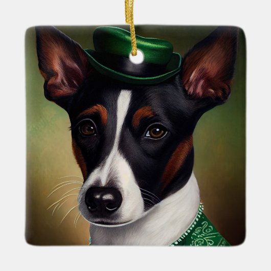 Rat Terrier Dog in St. Patrick's Day Dress Keramikornament (Vorderseite)