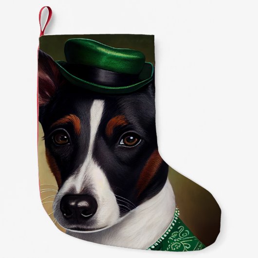 Rat Terrier Dog in St. Patrick's Day Dress Kleiner Weihnachtsstrumpf (Vorderseite)
