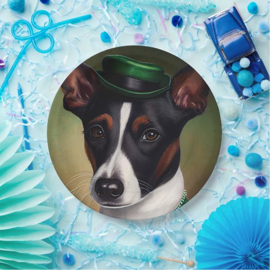 Rat Terrier Dog in St. Patrick's Day Dress Pappteller (Party)