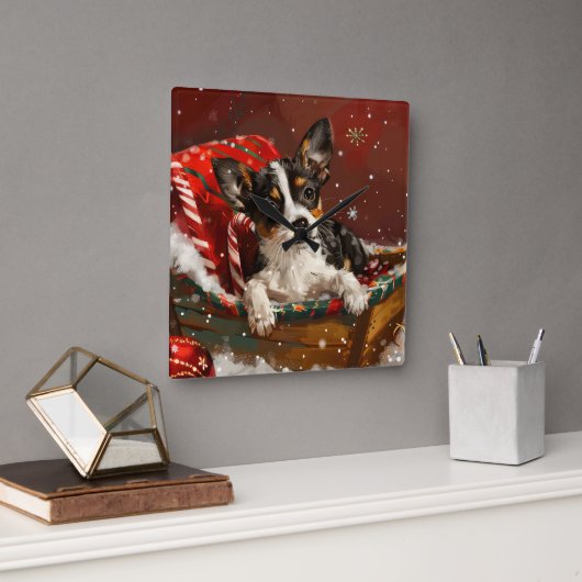 Rat Terrier Dog Weihnachtsfest Quadratische Wanduhr (Büro)
