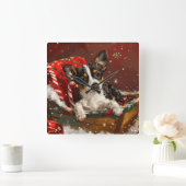 Rat Terrier Dog Weihnachtsfest Quadratische Wanduhr (Zuhause)