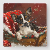 Rat Terrier Dog Weihnachtsfest Quadratische Wanduhr (Vorderseite)