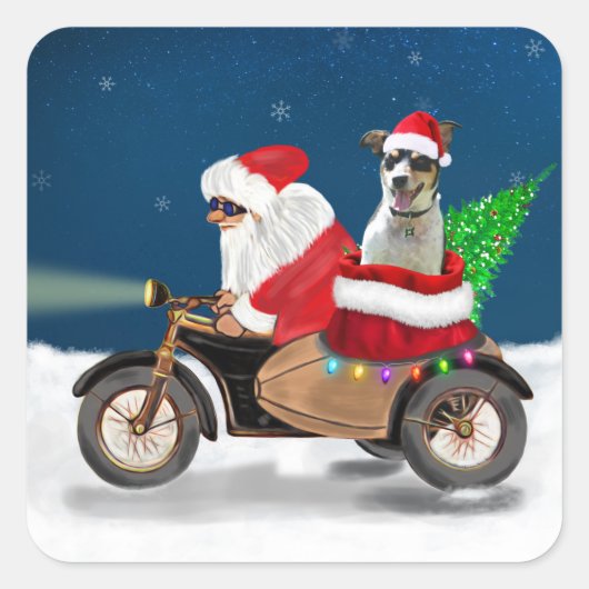 Rat Terrier Dog Weihnachtsmann Quadratischer Aufkleber (Vorderseite)