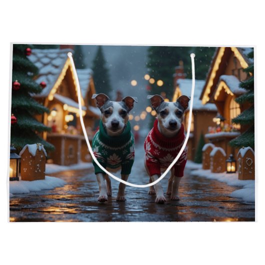 Rat Terrier Dogs Christmas Snow Holiday Große Geschenktüte (Rückseite)