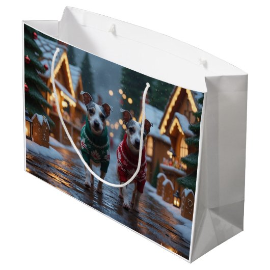 Rat Terrier Dogs Christmas Snow Holiday Große Geschenktüte (Rückseite Schrägansicht)