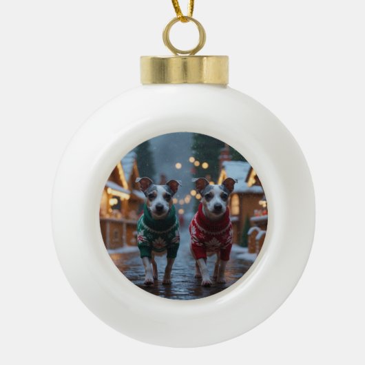 Rat Terrier Dogs Christmas Snow Holiday Keramik Kugel-Ornament (Vorderseite)