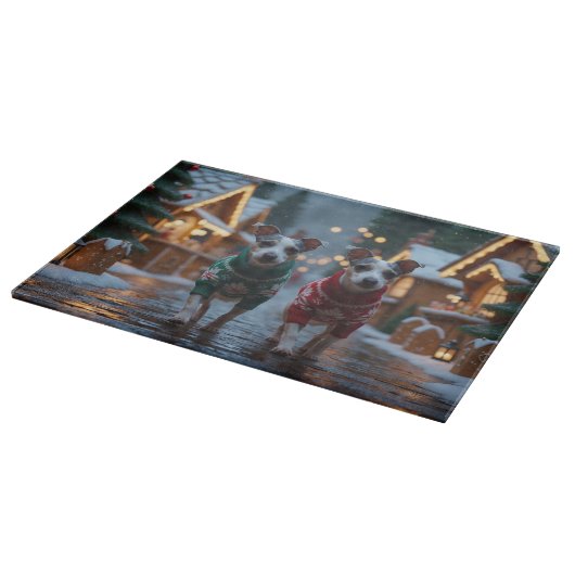 Rat Terrier Dogs Christmas Snow Holiday Schneidebrett (Ecke)