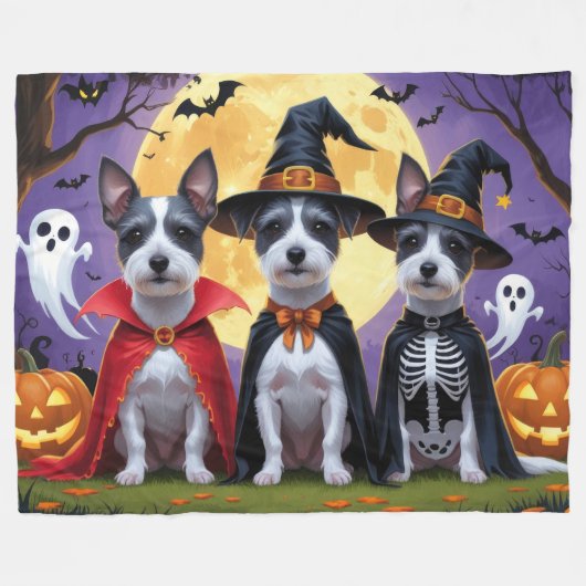 Rat Terrier Dogs Pumpkin Halloween Funny Fleecedecke (Vorderseite (Horizontal))