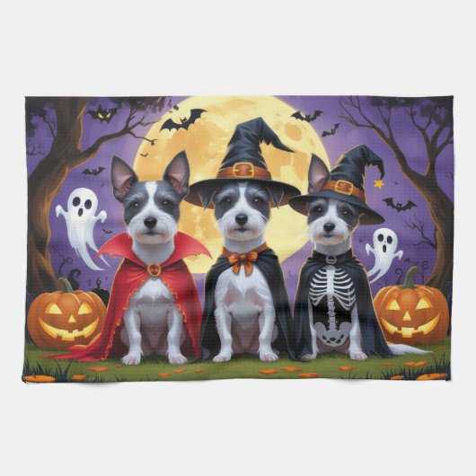 Rat Terrier Dogs Pumpkin Halloween Funny Geschirrtuch (Horizontal)