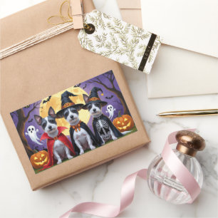 Rat Terrier Dogs Pumpkin Halloween Funny Rechteckiger Aufkleber