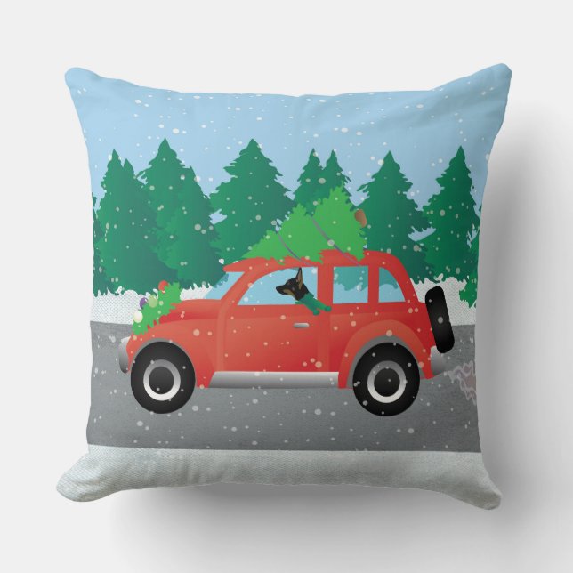 Rat Terrier Fahren ein Weihnachtsauto mit einem Ba Kissen (Vorderseite)