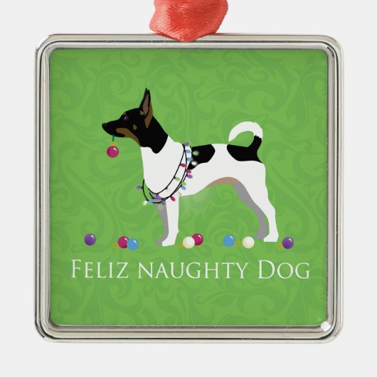 Rat Terrier Feliz Naughty Dog Weihnachten Ornament Aus Metall (Vorne)