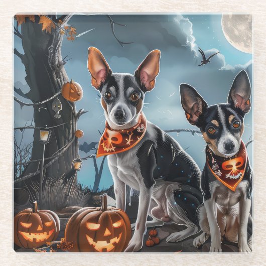 Rat Terrier Halloween Spooky Glasuntersetzer (Vorderseite)