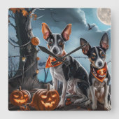Rat Terrier Halloween Spooky Quadratische Wanduhr (Vorderseite)
