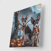 Rat Terrier Halloween Spooky Quadratische Wanduhr (Winkel)