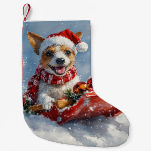 Rat-Terrier-Hund im Schlitten Lass es schneien Wei Kleiner Weihnachtsstrumpf