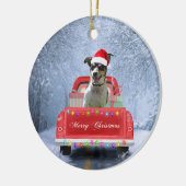 Rat Terrier Hund im Schnee sitzend im Weihnachtswa Keramik Ornament (Links)