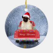 Rat Terrier Hund im Schnee sitzend im Weihnachtswa Keramik Ornament (Hinten)