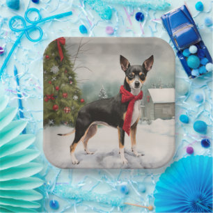 Rat Terrier Hund im Schnee Weihnachten  Pappteller