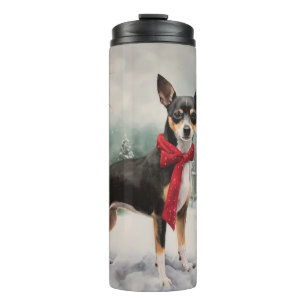 Rat Terrier Hund im Schnee Weihnachten  Thermosbecher