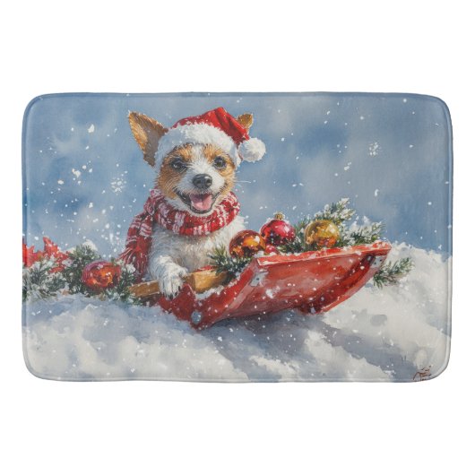 Rat Terrier Hund in Sledge Let it Snow Weihnachten Badematte (Vorderseite)