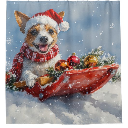 Rat Terrier Hund in Sledge Let it Snow Weihnachten Duschvorhang (Vorderseite)