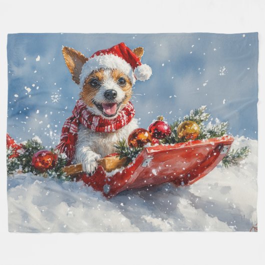 Rat Terrier Hund in Sledge Let it Snow Weihnachten Fleecedecke (Vorderseite (Horizontal))