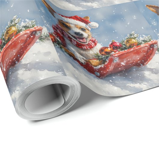 Rat Terrier Hund in Sledge Let it Snow Weihnachten Geschenkpapier (Rolleneckpunkt)