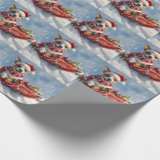 Rat Terrier Hund in Sledge Let it Snow Weihnachten Geschenkpapier (Ecke)