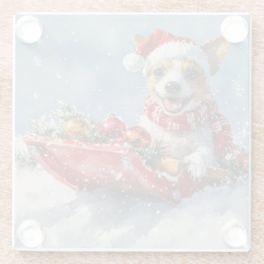 Rat Terrier Hund in Sledge Let it Snow Weihnachten Glasuntersetzer (Rückseite)