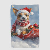 Rat Terrier Hund in Sledge Let it Snow Weihnachten Golfhandtuch (Vorderseite)