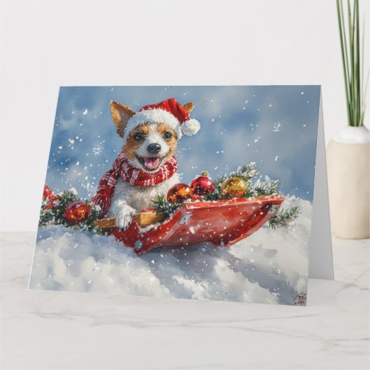 Rat Terrier Hund in Sledge Let it Snow Weihnachten Karte (Vorderseite)