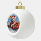 Rat Terrier Hund in Sledge Let it Snow Weihnachten Keramik Kugel-Ornament (Rechts)