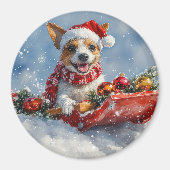 Rat Terrier Hund in Sledge Let it Snow Weihnachten Magnet (Vorne)
