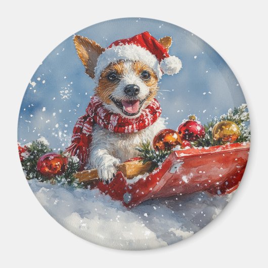 Rat Terrier Hund in Sledge Let it Snow Weihnachten Magnet (Vorne)