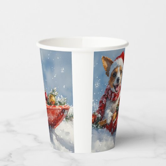 Rat Terrier Hund in Sledge Let it Snow Weihnachten Pappbecher (Links)